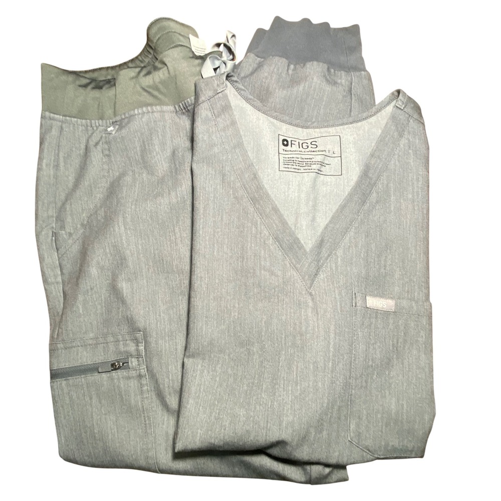 FIGS Technical Collection Gray Catarina Top and Zamora Joggers Scrubs Set Large - Picture 1 of 11